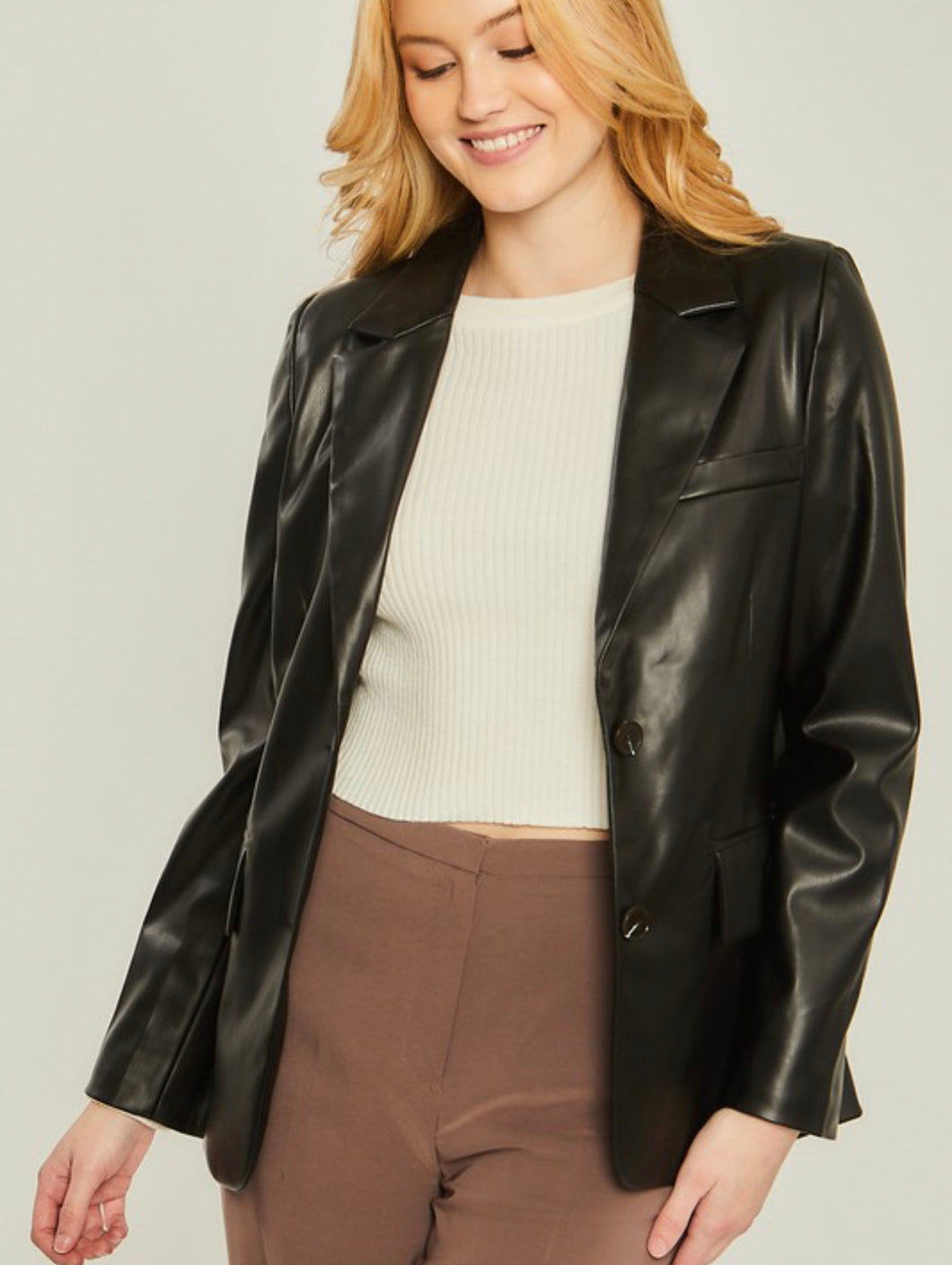 Short leather blazer